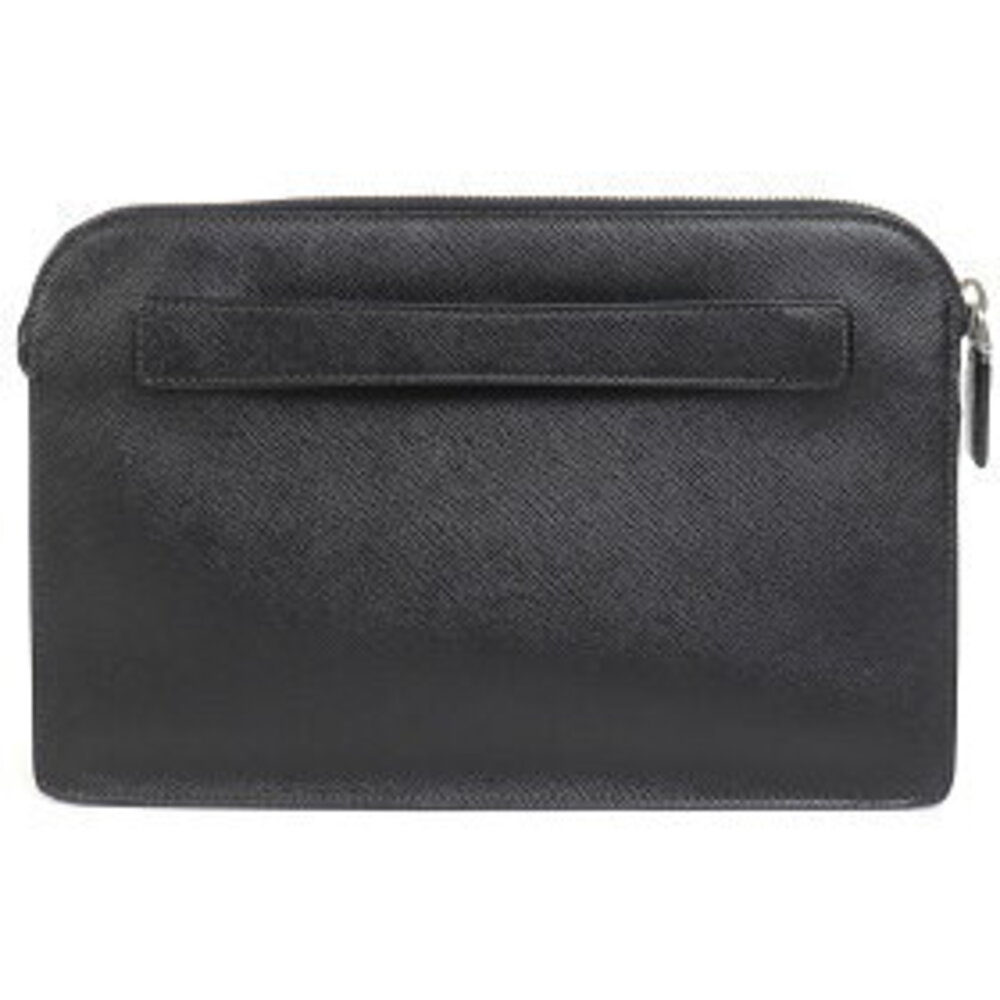 Prada Logo Wristlet Pouch Black Metal Bag Saffiano Porter Black Nero Leather - Picture 3 of 7